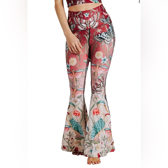 yoga democracy Pants - NWT Yoga Democracy Pretty In Pink Printed Bell Bottoms Sz XS